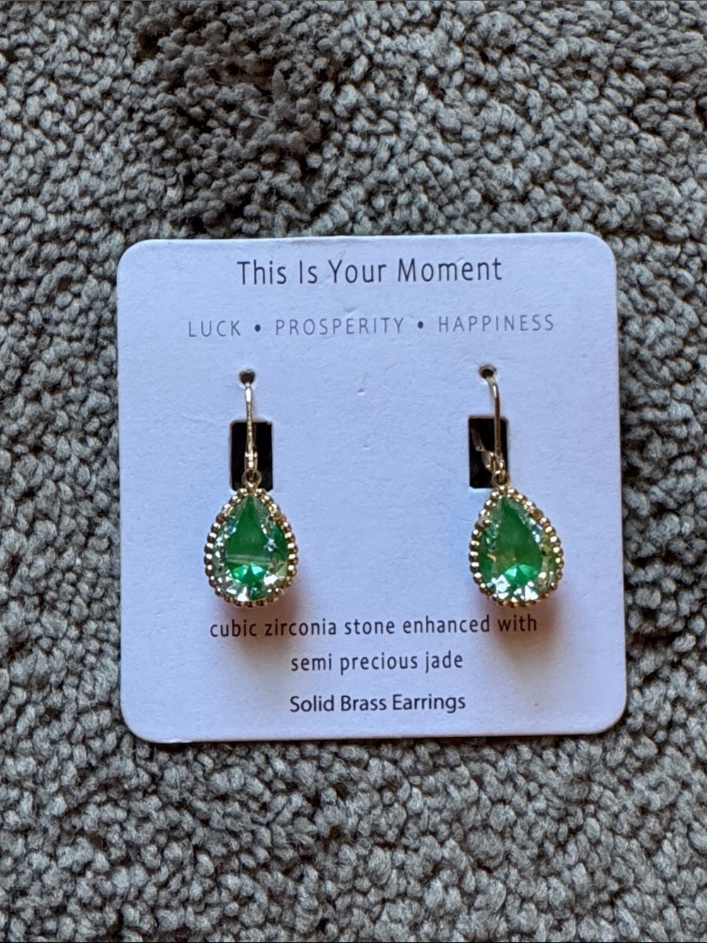 This Is Your Moment Green Teardrop Cubic Zirconia Jade Solid Brass Drop Earrings
